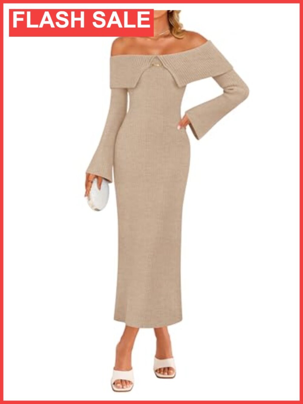 Off Shoulder Sweater Dress Bodycon Maxi Bell Sleeve Fall Cocktail Party